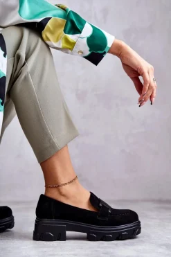 Damskie Zamszowe Półbuty Na Platformie Czarne Janne