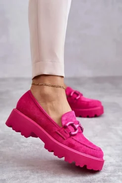 Damskie Zamszowe Półbuty Na Platformie Różowe Gunn