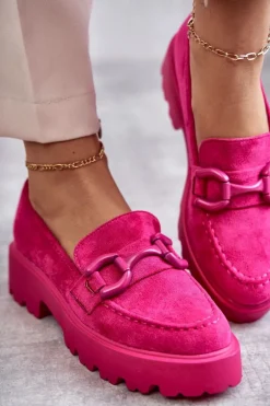 Damskie Zamszowe Półbuty Na Platformie Różowe Gunn