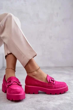 Damskie Zamszowe Półbuty Na Platformie Różowe Gunn