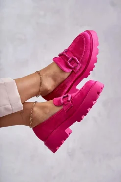 Damskie Zamszowe Półbuty Na Platformie Różowe Gunn