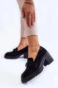Damskie Zamszowe Półbuty Na Obcasie Czarne Sanya
