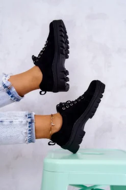 Damskie Zamszowe Półbuty Wiązane Czarne Mayson