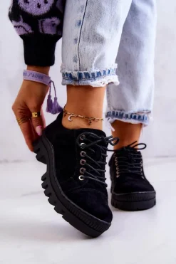 Damskie Zamszowe Półbuty Wiązane Czarne Mayson