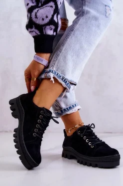 Damskie Zamszowe Półbuty Wiązane Czarne Mayson