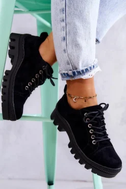 Damskie Zamszowe Półbuty Wiązane Czarne Mayson