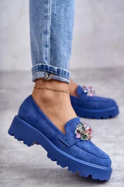Damskie Zamszowe Półbuty Z Ozdobą Niebieskie Britt
