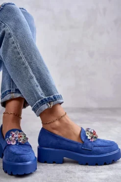 Damskie Zamszowe Półbuty Z Ozdobą Niebieskie Britt