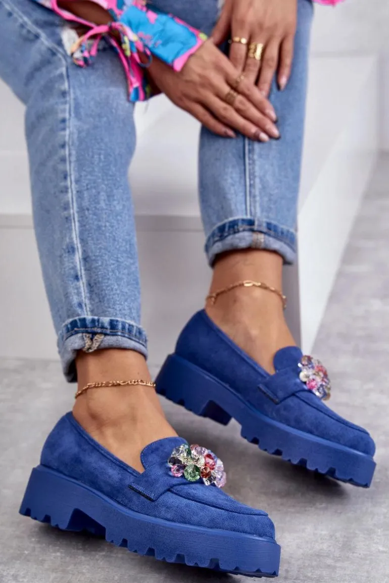 Damskie Zamszowe Półbuty Z Ozdobą Niebieskie Britt