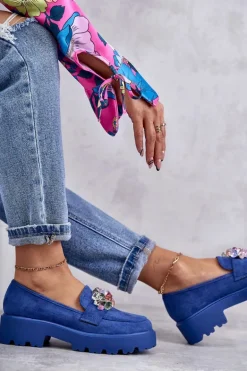 Damskie Zamszowe Półbuty Z Ozdobą Niebieskie Britt