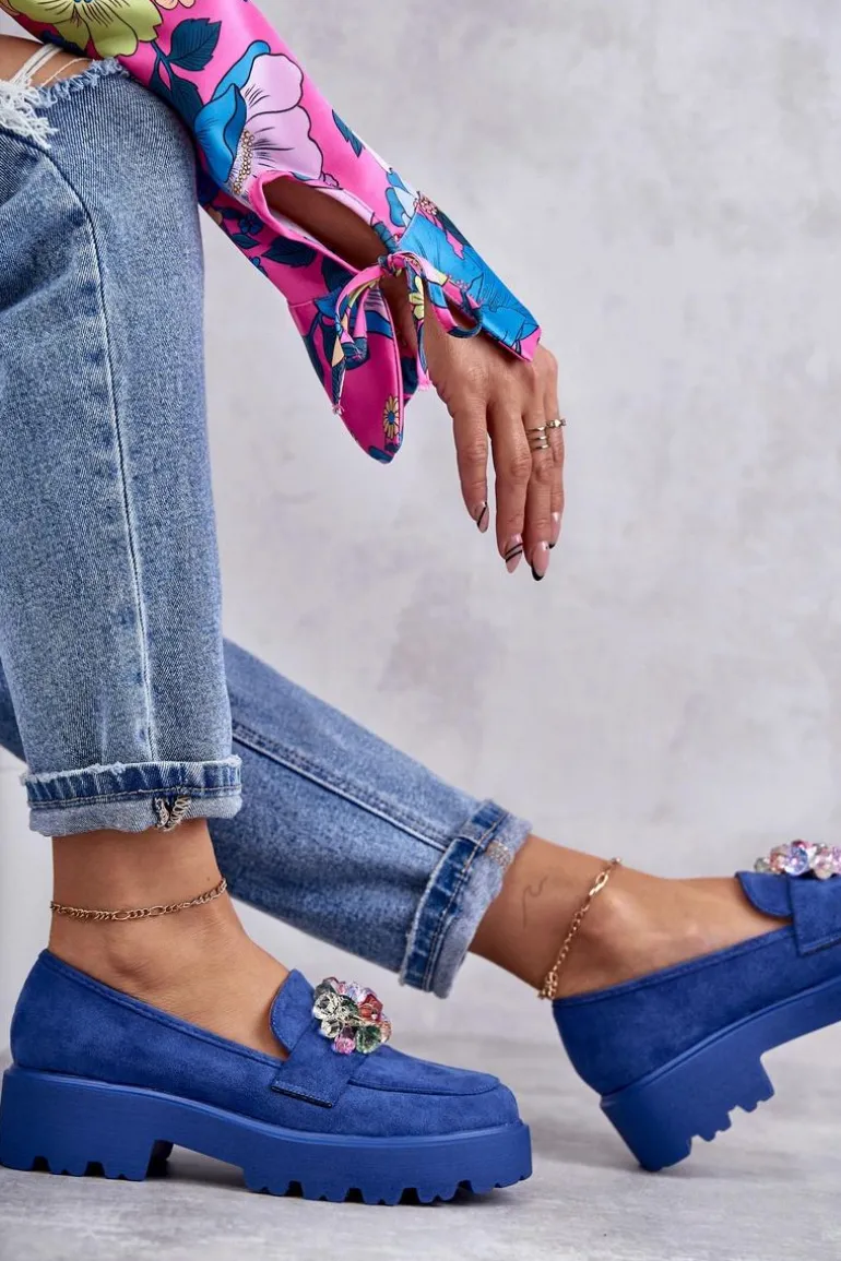 Damskie Zamszowe Półbuty Z Ozdobą Niebieskie Britt