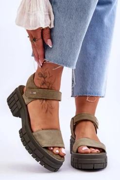 Damskie Zamszowe Sandały Big Star LL276033 Zielone