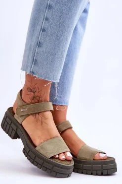 Damskie Zamszowe Sandały Big Star LL276033 Zielone