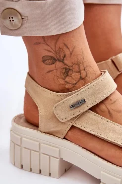 Damskie Zamszowe Sandały Big Star LL276036 Beżowe