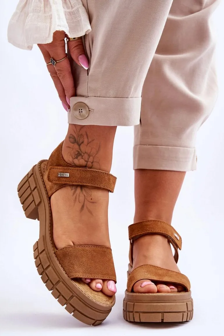 Damskie Zamszowe Sandały Big Star LL276032 Camel