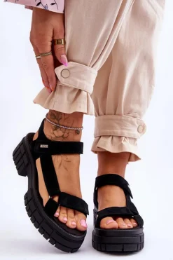 Damskie Zamszowe Sandały Big Star LL276035 Czarne