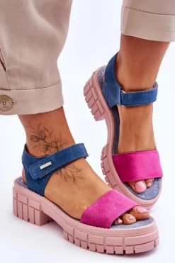 Damskie Zamszowe Sandały Big Star LL276034 Niebiesko-Różowe