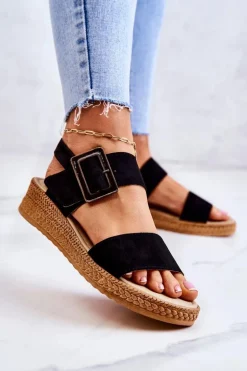 Damskie Zamszowe Sandały Big Star JJ276031 Czarne