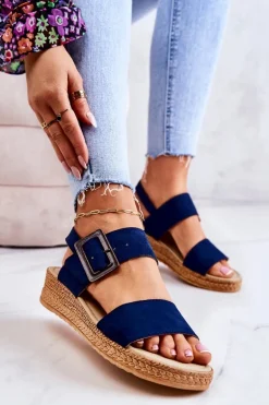 Damskie Zamszowe Sandały Big Star JJ276033 Granatowe