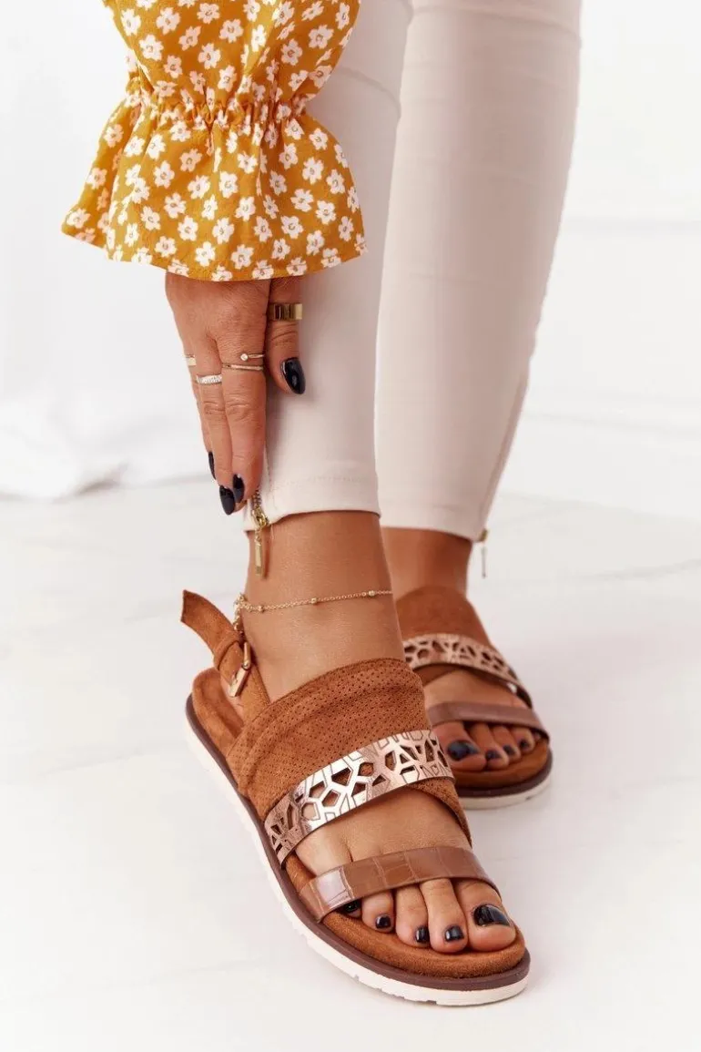 Damskie Zamszowe Sandały Camel Asturia