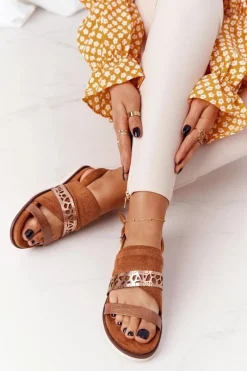 Damskie Zamszowe Sandały Camel Asturia
