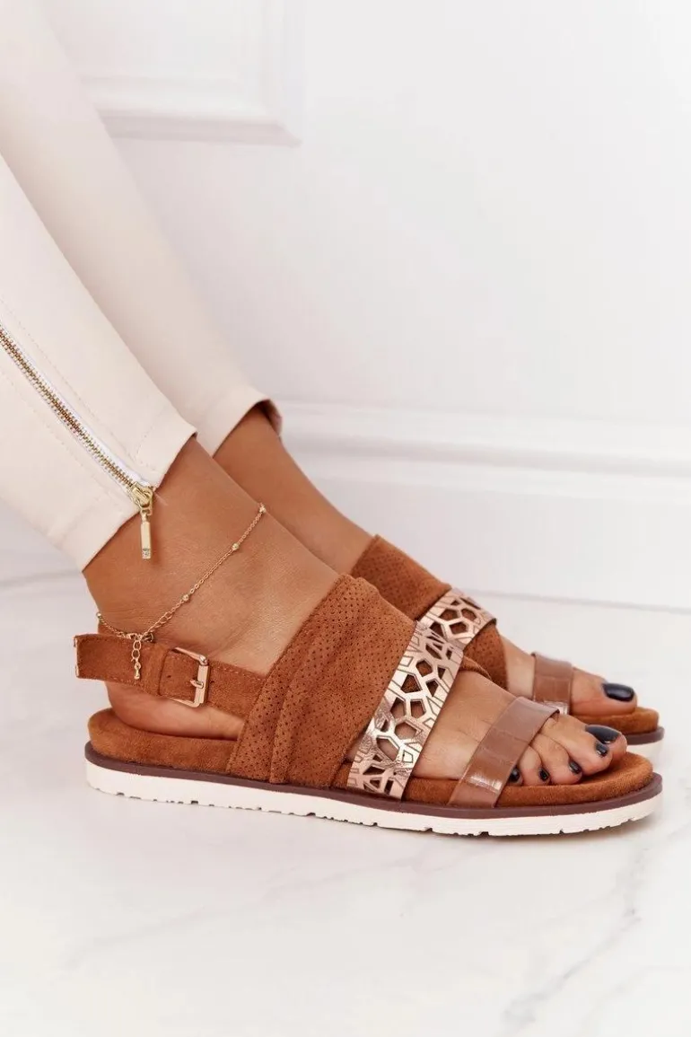 Damskie Zamszowe Sandały Camel Asturia