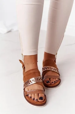 Damskie Zamszowe Sandały Camel Asturia