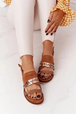 Damskie Zamszowe Sandały Camel Asturia