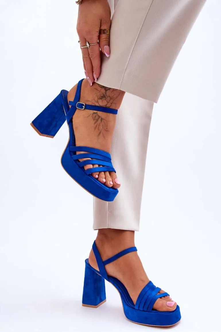 Damskie Zamszowe Sandały Na Obcasie I Platformie Niebieskie Verda