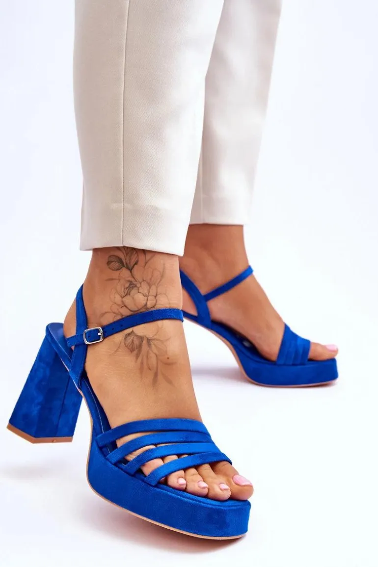 Damskie Zamszowe Sandały Na Obcasie I Platformie Niebieskie Verda