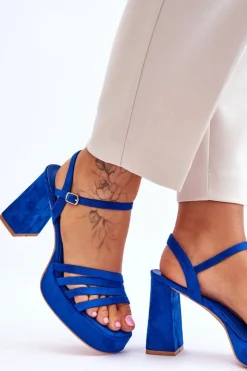 Damskie Zamszowe Sandały Na Obcasie I Platformie Niebieskie Verda
