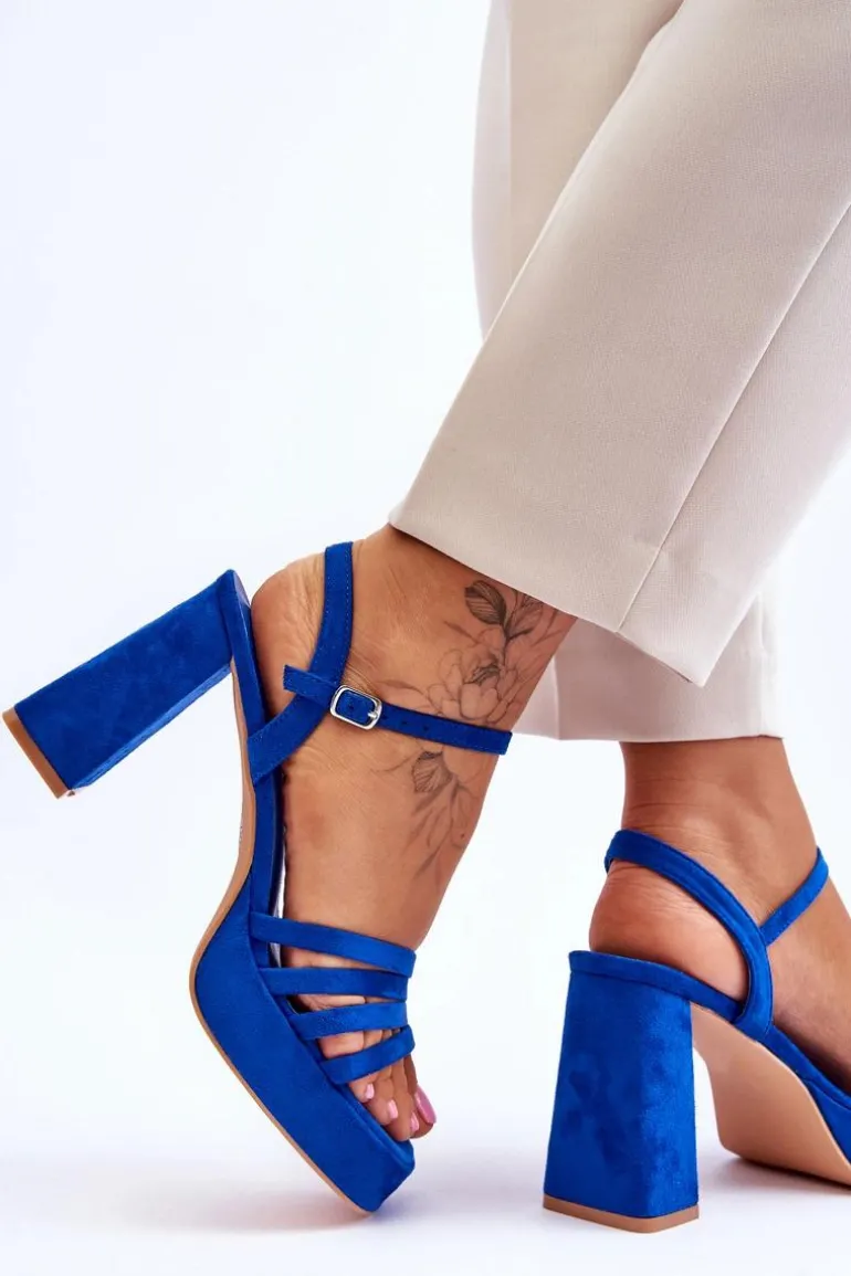 Damskie Zamszowe Sandały Na Obcasie I Platformie Niebieskie Verda