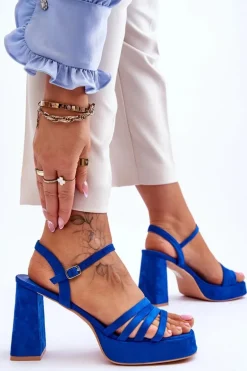 Damskie Zamszowe Sandały Na Obcasie I Platformie Niebieskie Verda