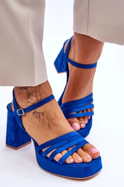 Damskie Zamszowe Sandały Na Obcasie I Platformie Niebieskie Verda