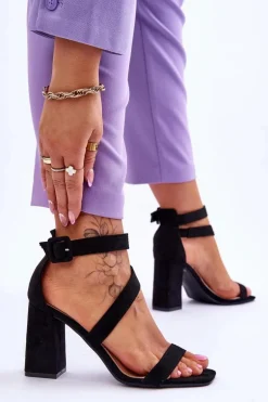 Damskie Zamszowe Sandały Na Obcasie Czarne Lanes