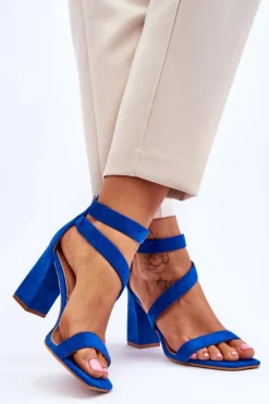 Damskie Zamszowe Sandały Na Obcasie Niebieskie Lanes