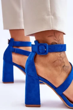 Damskie Zamszowe Sandały Na Obcasie Niebieskie Lanes