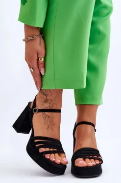 Damskie Zamszowe Sandały Na Obcasie I Platformie Czarne Verda