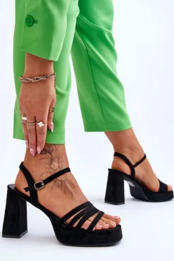 Damskie Zamszowe Sandały Na Obcasie I Platformie Czarne Verda