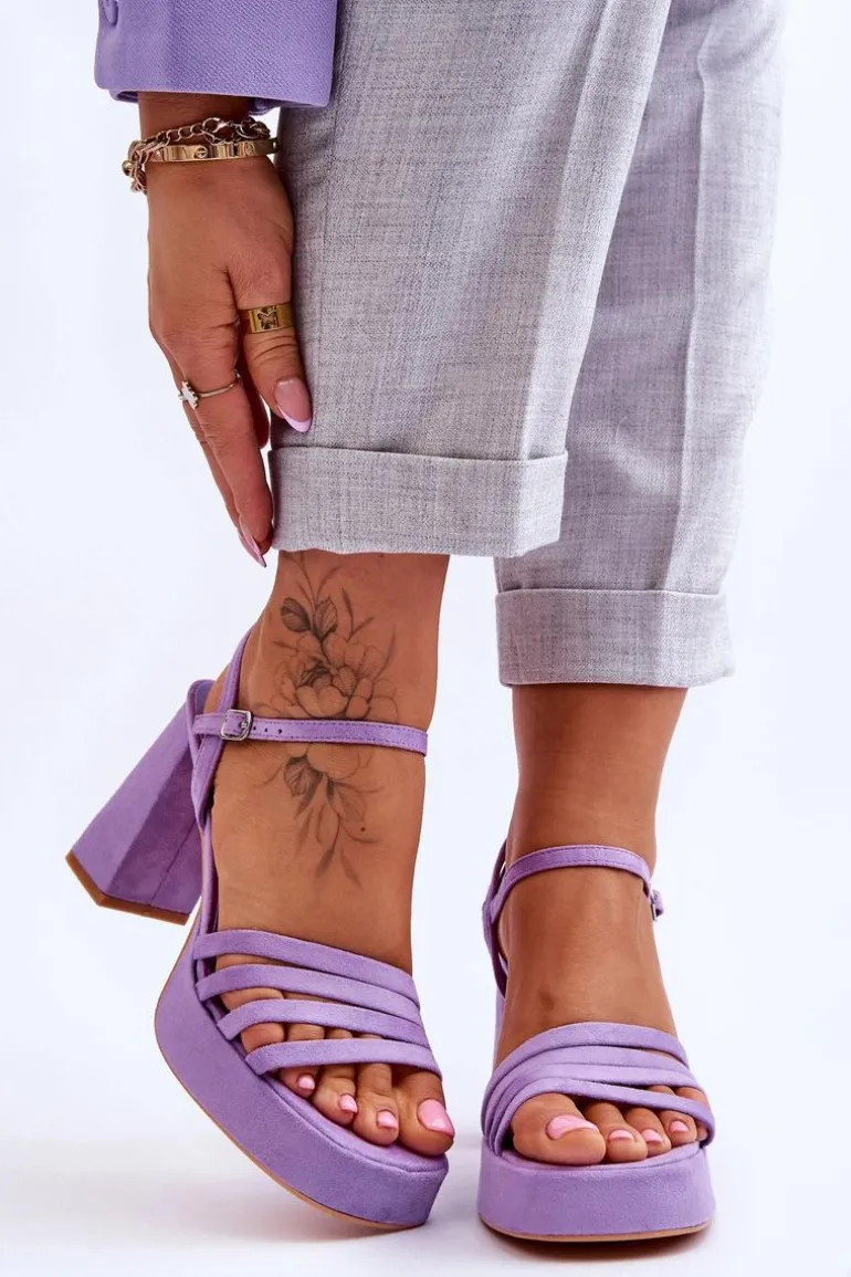 Damskie Zamszowe Sandały Na Obcasie I Platformie Fioletowe Verda