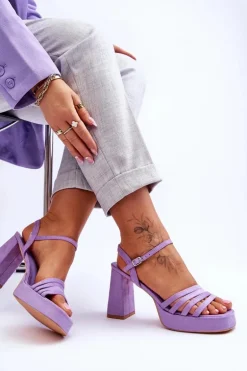 Damskie Zamszowe Sandały Na Obcasie I Platformie Fioletowe Verda