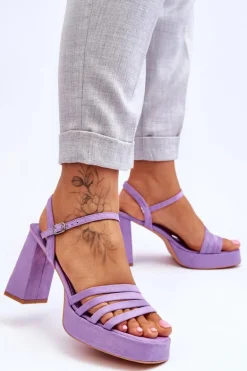 Damskie Zamszowe Sandały Na Obcasie I Platformie Fioletowe Verda