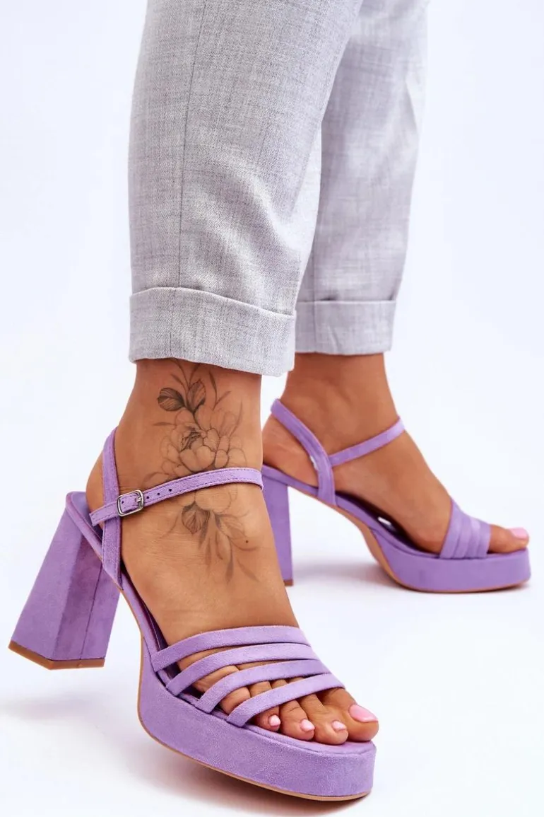 Damskie Zamszowe Sandały Na Obcasie I Platformie Fioletowe Verda