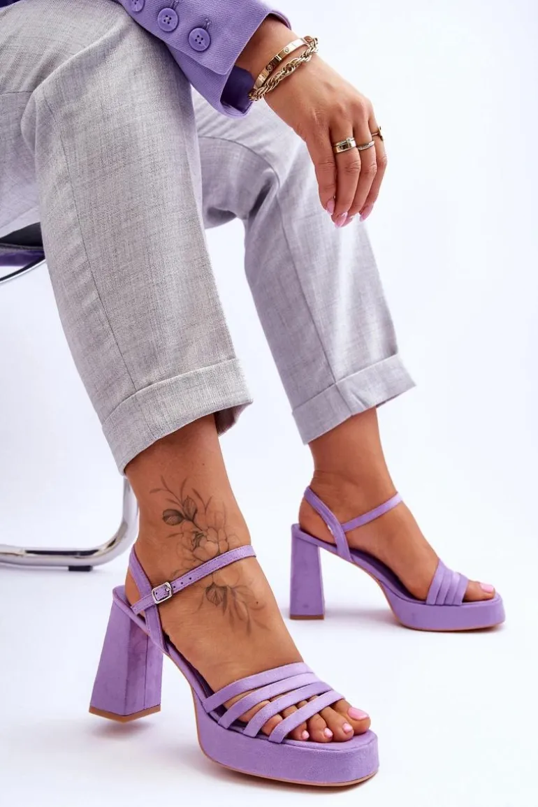 Damskie Zamszowe Sandały Na Obcasie I Platformie Fioletowe Verda