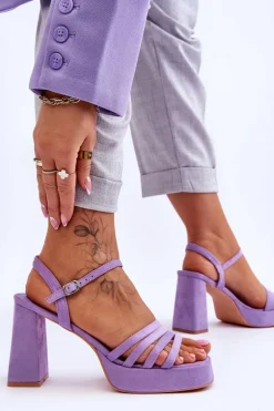 Damskie Zamszowe Sandały Na Obcasie I Platformie Fioletowe Verda