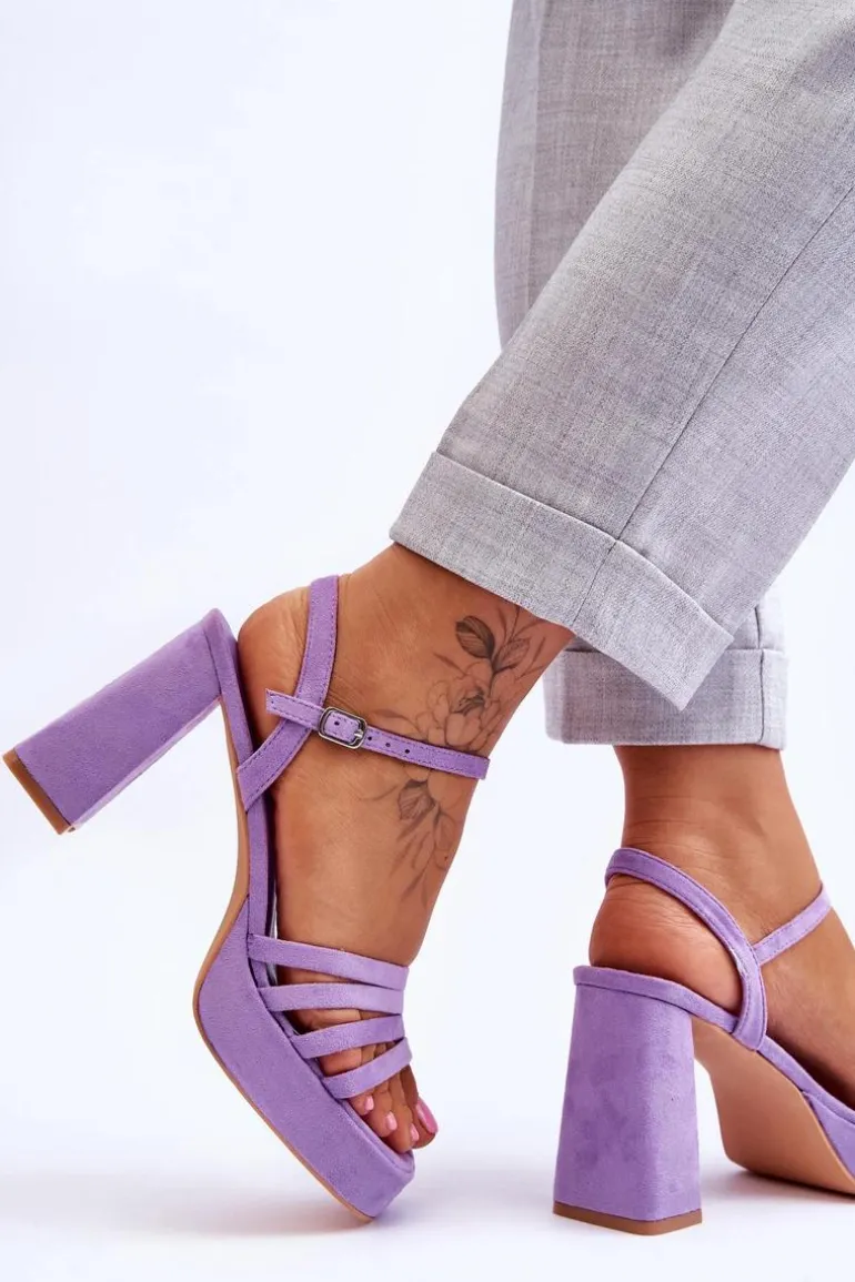 Damskie Zamszowe Sandały Na Obcasie I Platformie Fioletowe Verda