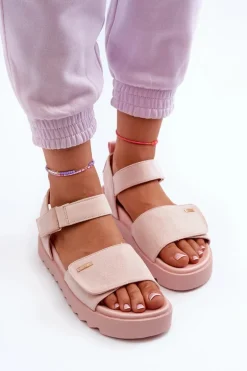 Damskie Zamszowe Sandały Na Platformie Big Star NN274701 Różowe