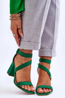 Damskie Zamszowe Sandały Na Obcasie Zielone Lanes