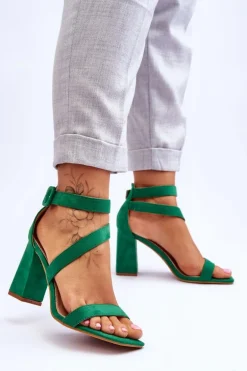 Damskie Zamszowe Sandały Na Obcasie Zielone Lanes