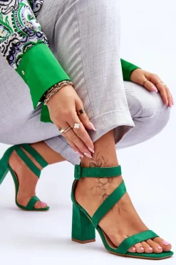 Damskie Zamszowe Sandały Na Obcasie Zielone Lanes